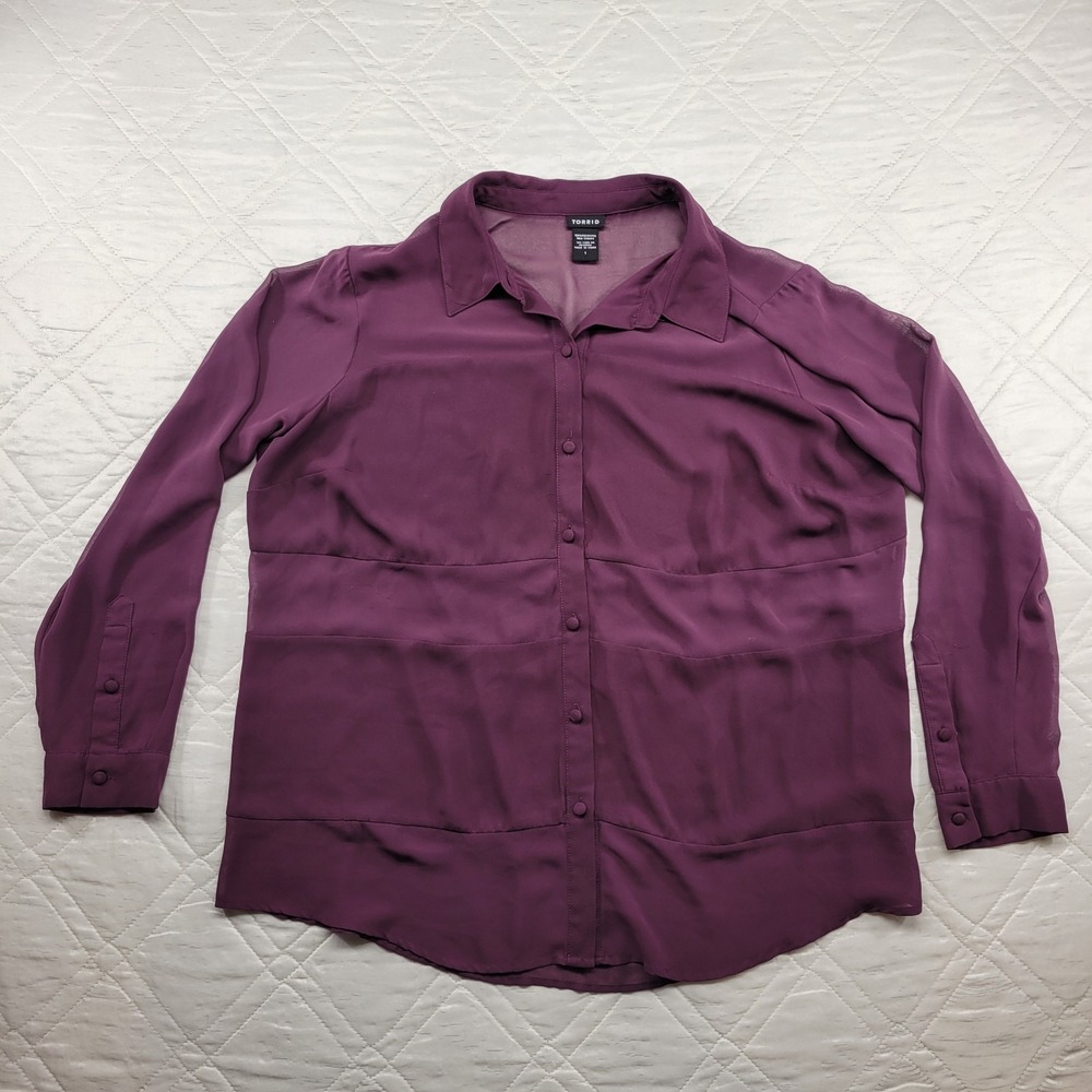 Torrid Chiffon long Sleeve‎ Maroon button front Blouse Size 1X
